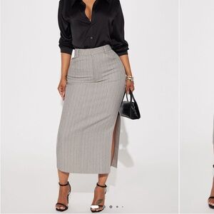Fashion Nova Gray Striped Midi Skirt